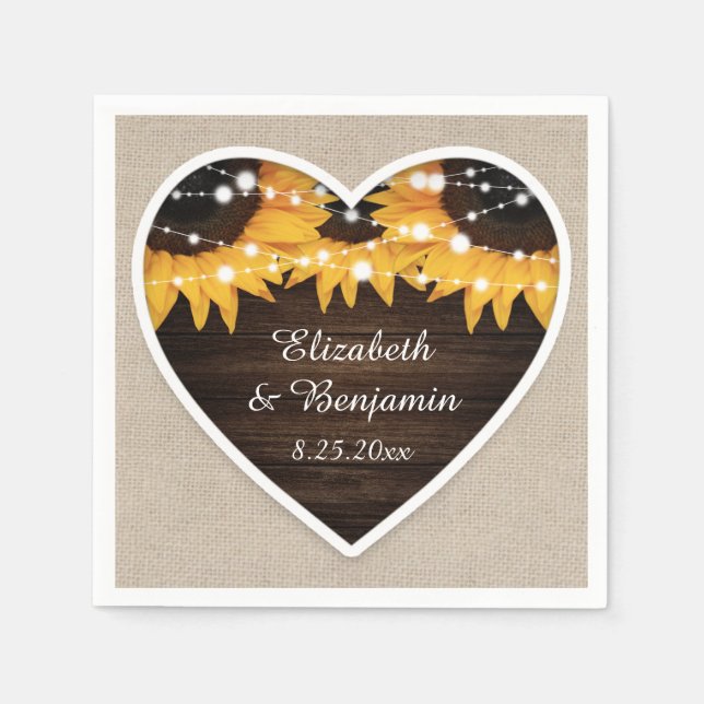 Rustic Wood Burlap Sonnenblume Hochzeit Serviette (Vorderseite)