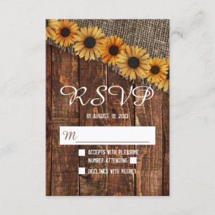 Rustic Wood Burlap Sonnenblumen Country Wedding UA RSVP Karte