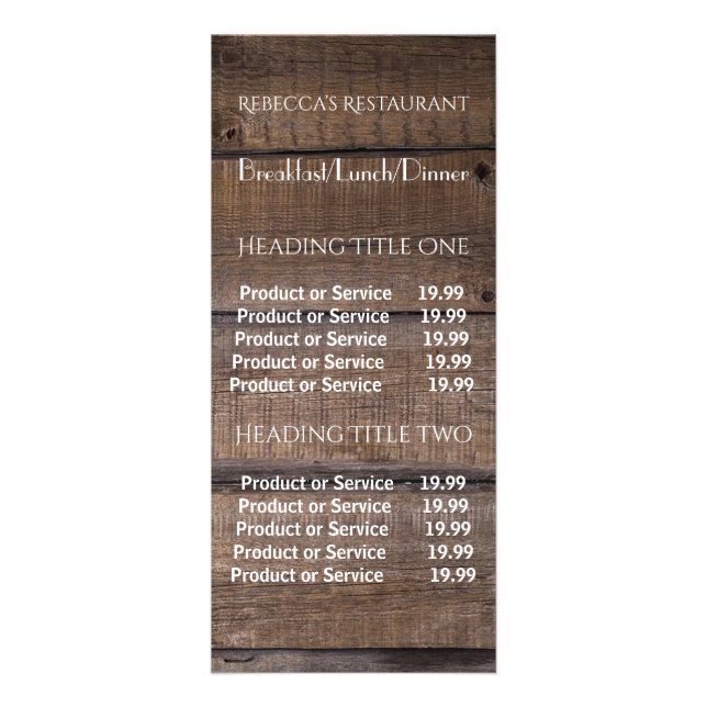 Rustic Wood Business Pricing & Service Rack Card Werbekarte (Vorne)