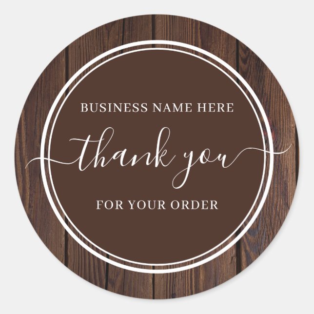 Rustic Wood Calligraphy Business Thank You Runder Aufkleber (Vorderseite)