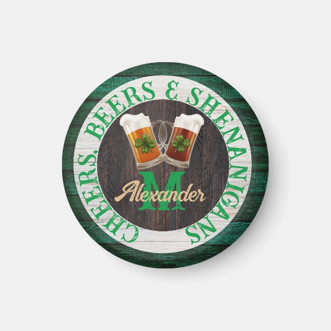 Rustic Wood Cheers Beers Shenanigans Magnet (Vorne)