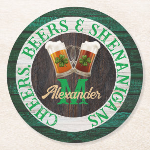 Rustic Wood Cheers Beers Shenanigans Runder Pappuntersetzer