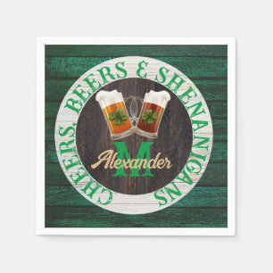 Rustic Wood Cheers Beers Shenanigans Serviette