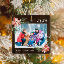 Rustic Wood Christmas Family Foto Keramikornament