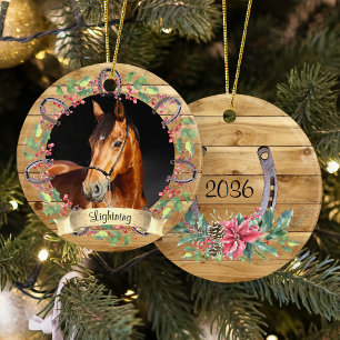 Rustic Wood Christmas Horse Foto Personalisiert Keramik Ornament