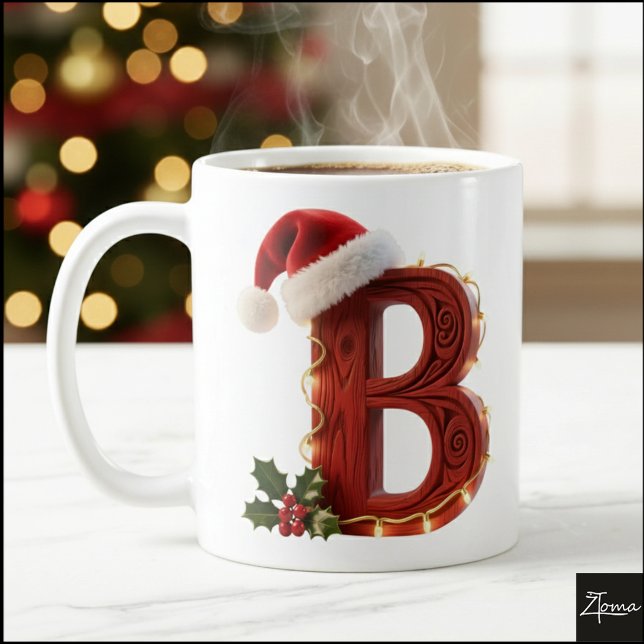 Rustic Wood Christmas Letter B String Lights Kaffeetasse (Von Creator hochgeladen)