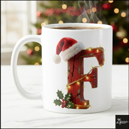 Rustic Wood Christmas Letter F String Lights Kaffeetasse