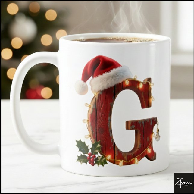 Rustic Wood Christmas Letter G String Lights Kaffeetasse (Von Creator hochgeladen)