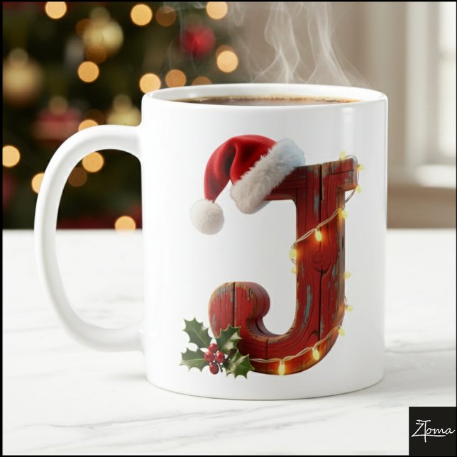 Rustic Wood Christmas Letter J String Lights Kaffeetasse (Von Creator hochgeladen)
