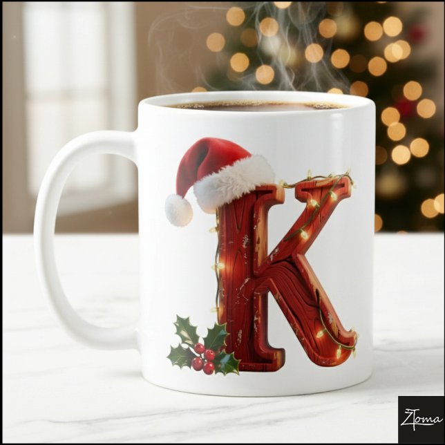 Rustic Wood Christmas Letter K String Lights Kaffeetasse (Von Creator hochgeladen)