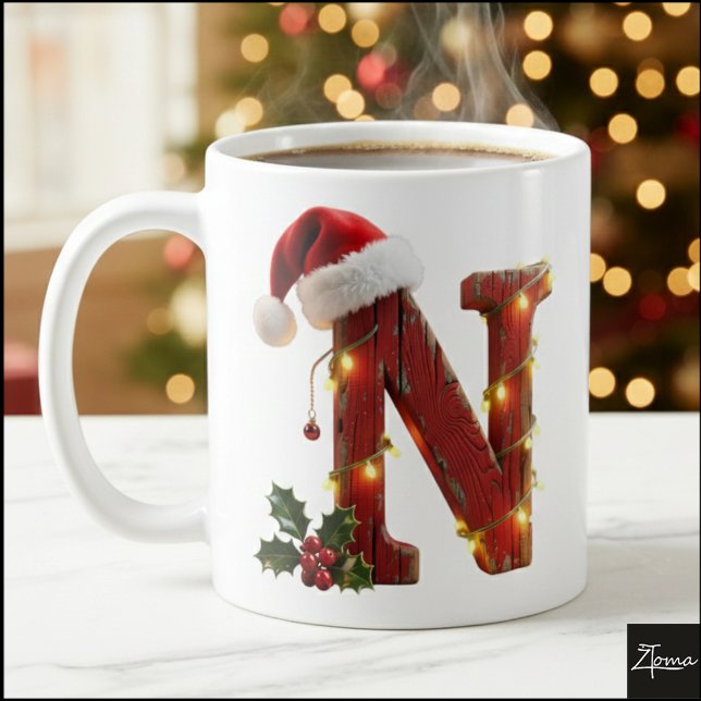 Rustic Wood Christmas Letter NString Lights Kaffeetasse (Von Creator hochgeladen)