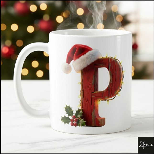 Rustic Wood Christmas Letter P String Lights Kaffeetasse (Von Creator hochgeladen)