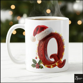 Rustic Wood Christmas Letter Q String Lights Kaffeetasse