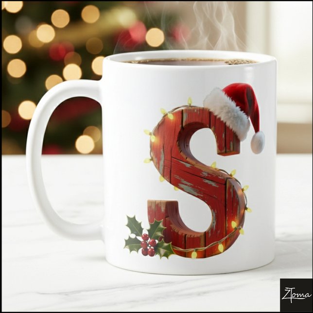 Rustic Wood Christmas Letter S String Lights Kaffeetasse (Von Creator hochgeladen)