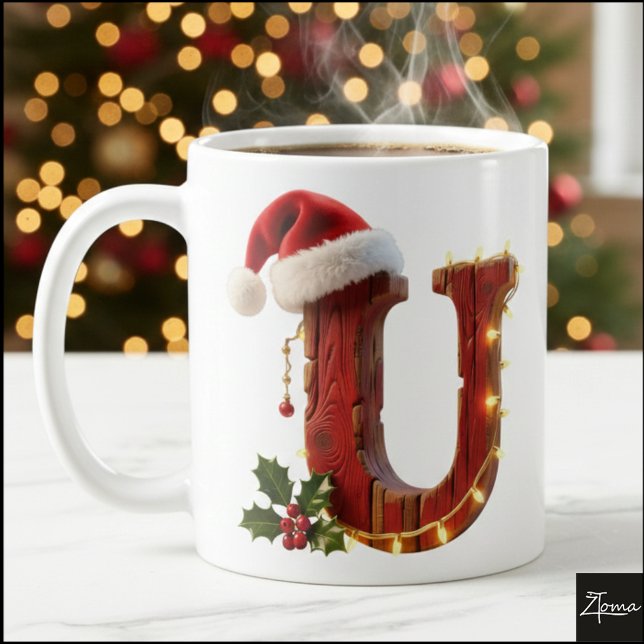 Rustic Wood Christmas Letter U String Lights Kaffeetasse (Von Creator hochgeladen)