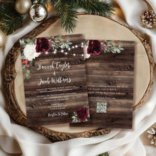 Rustic Wood Christmas QR Code Wedding Einladung