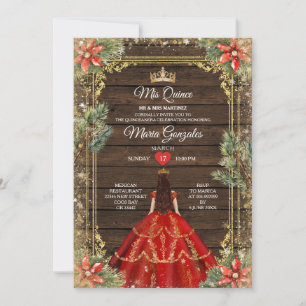 Rustic Wood Christmas Red Princess Mis Quince Einladung