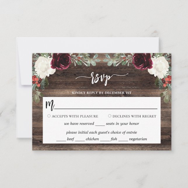 Rustic Wood Christmas RSVP Karte (Vorderseite)