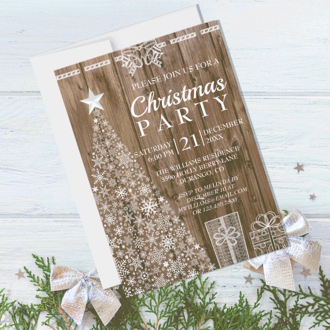 Rustic Wood Christmas Tree Gaben Holiday Party Einladung ( SWEET RUSTIC BARNWOOD CHRISTMAS TREE HOLIDAY PARTY INVITATION)