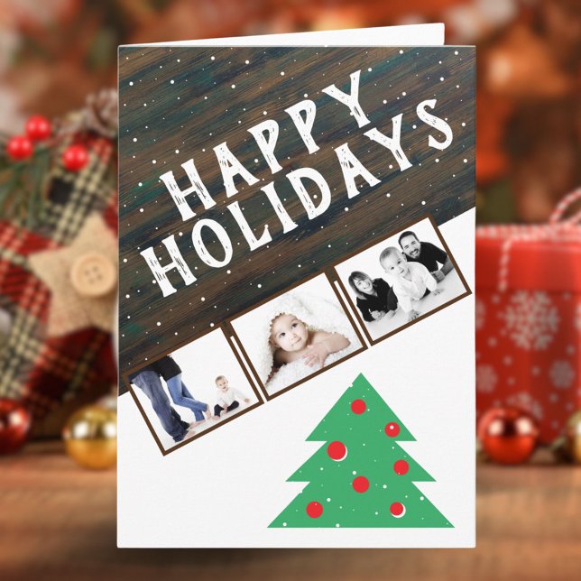 Rustic Wood Christmas Tree Red 3 Foto Weihnachten Karte (Von Creator hochgeladen)