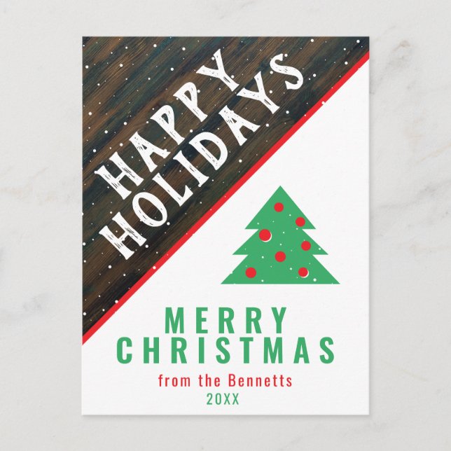 Rustic Wood Christmas Tree Roter Name Weihnachten (Vorderseite)