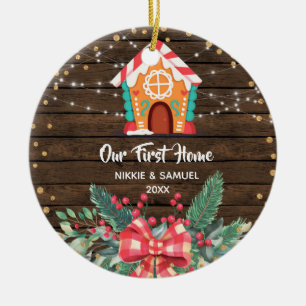Rustic Wood Christmas Unsere erste Zuhause Keramik Ornament