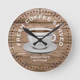 Rustic Wood Coffee Theme Bauernhof Küche Runde Wanduhr
