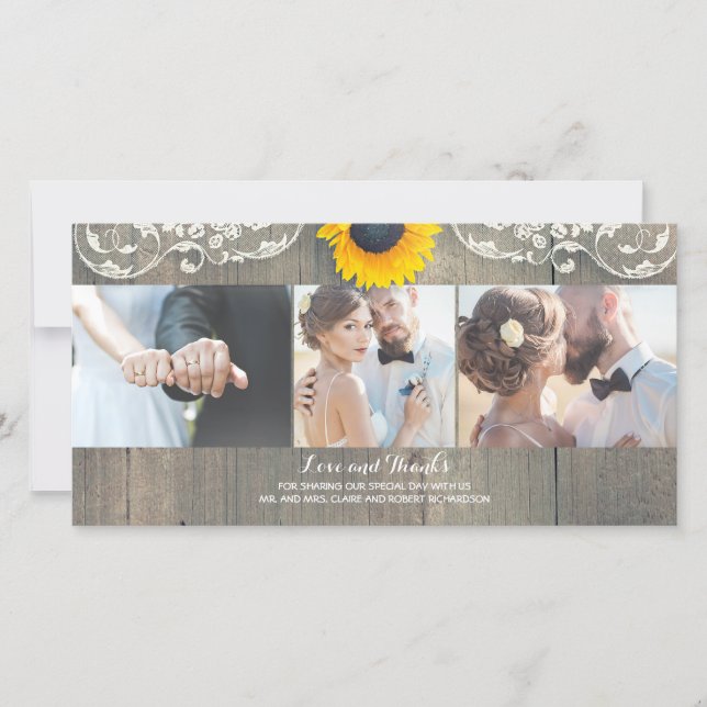 Rustic Wood Country Barn Sonnenblumenspitze Vielen Dankeskarte (Vorderseite)