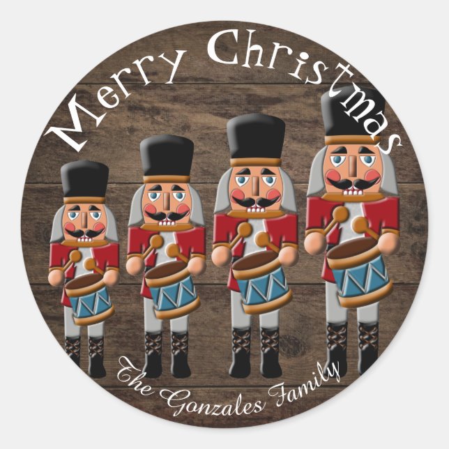 Rustic Wood Country Christmas Nutcracker Runder Aufkleber (Vorderseite)