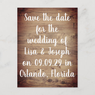 Rustic Wood Country Script Save the Date Postkarte