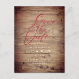 Rustic Wood Country Script Save the Date Postkarte