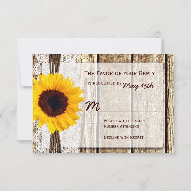 Rustic Wood Country Sunflower Wedding RSVP Cards (Vorderseite)