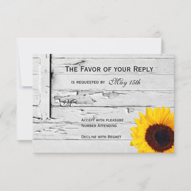 Rustic Wood Country Sunflower Wedding RSVP Cards (Vorderseite)