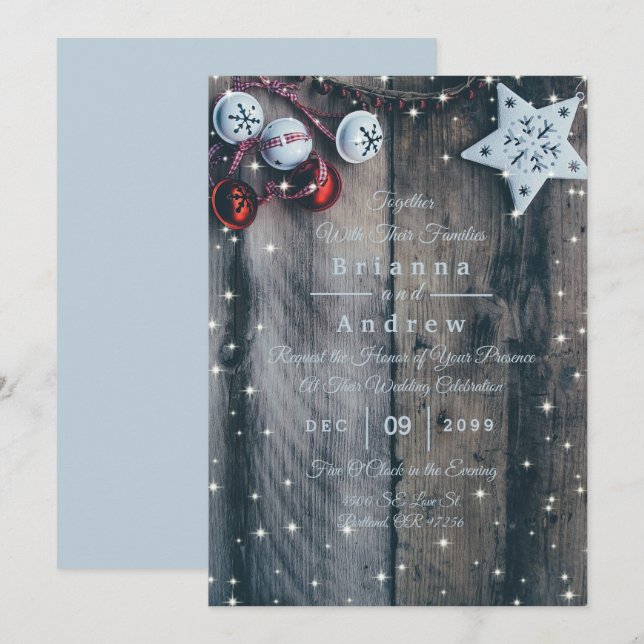 Rustic Wood Country Weihnachts-Star-Bells Hochzeit (Vorne/Hinten)