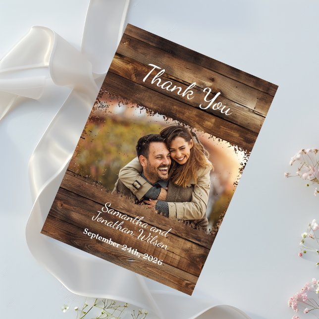 Rustic Wood Couples Foto Land Danke Karte (Von Creator hochgeladen)