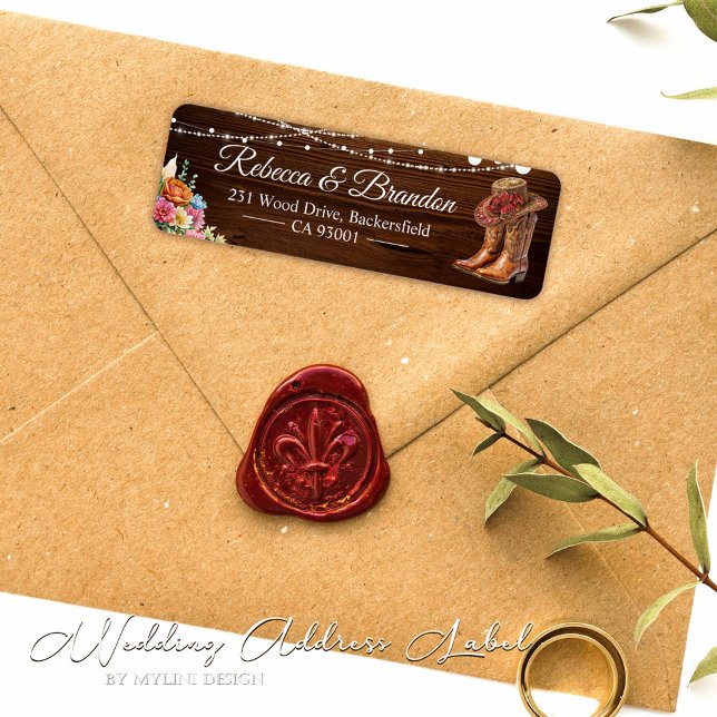 Rustic Wood Cowboy Boots Western Hochzeitsadresse (Von Creator hochgeladen)