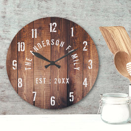 Rustic Wood Custom Family Name Farmhouse Runde Wanduhr