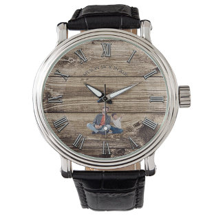 Rustic Wood Custom Photo Silver Numerals Watch Armbanduhr