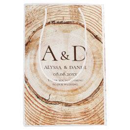 Rustic Wood cut Slice Monogram Wedding Gift Bag Mittlere Geschenktüte