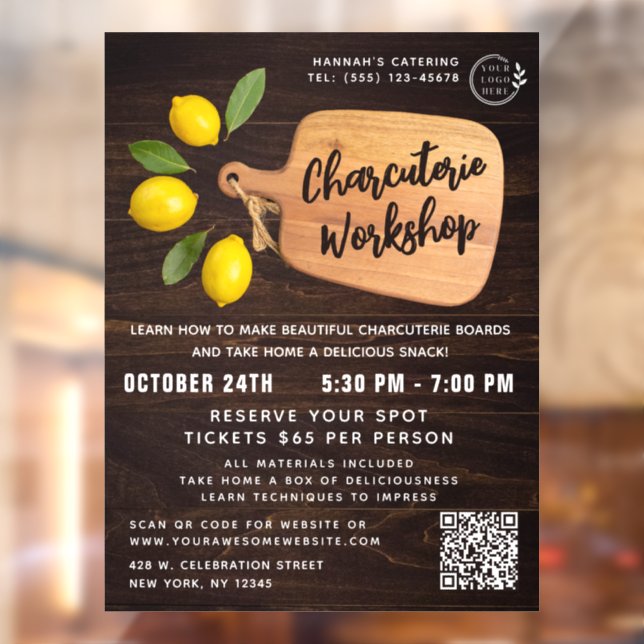 Rustic Wood Cutting Board Citrus Cooking Script Fensteraufkleber (Blatt 2)