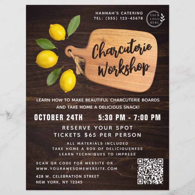 Rustic Wood Cutting Board Citrus Cooking Script Flyer (Vorne)