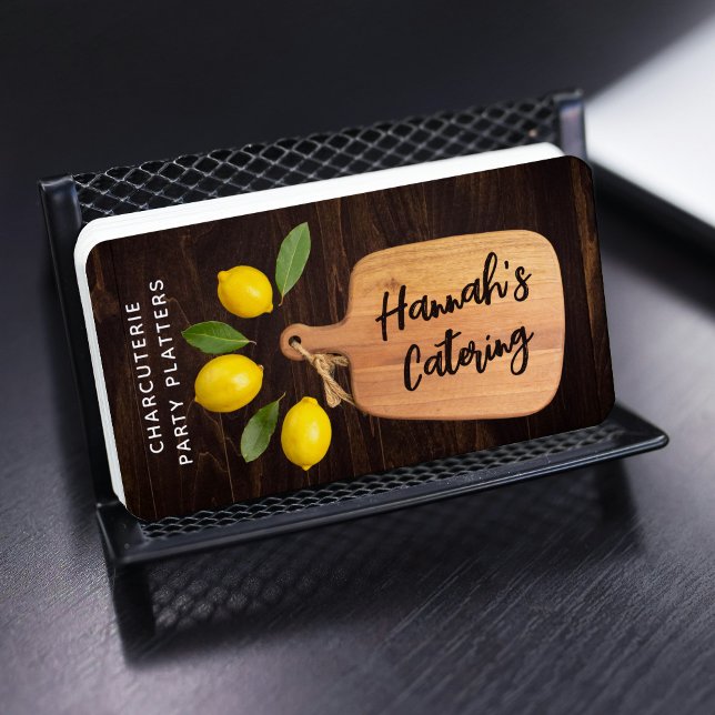 Rustic Wood Cutting Board Citrus Cooking Script Visitenkarte (Von Creator hochgeladen)