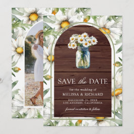 Rustic Wood Daisies Floral Mason Jar Photo Wedding Save The Date