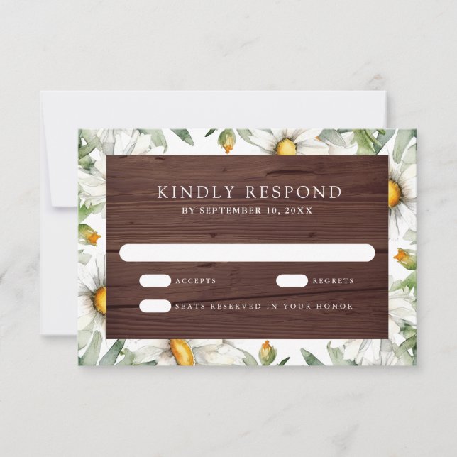 Rustic Wood Daisies Floral Wedding RSVP Karte (Vorderseite)