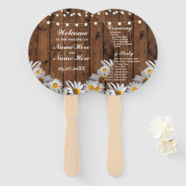 Rustic Wood Daisy Wedding Program Hand Fan Fächer