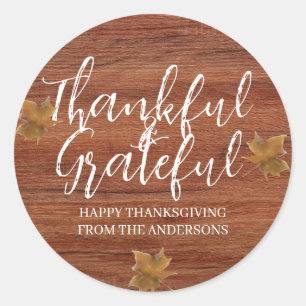 Rustic Wood Dankful Grateful Erntedank Familie Runder Aufkleber