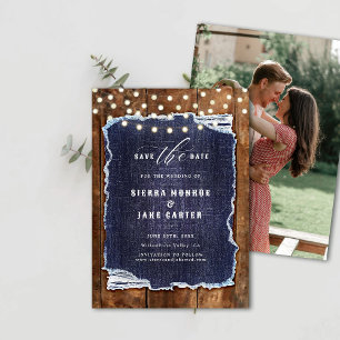 Rustic Wood Denim Foto Cowboy Wedding Rett Date Einladung