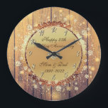 Rustic Wood Diamond 25th Wedding Anniversary Große Wanduhr<br><div class="desc">Elegant gold confetti,  diamond on wood texture 25th wedding anniversary.</div>