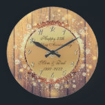 Rustic Wood Diamond 25th Wedding Anniversary Große Wanduhr<br><div class="desc">Elegant gold confetti,  diamond on wood texture 25th wedding anniversary.</div>