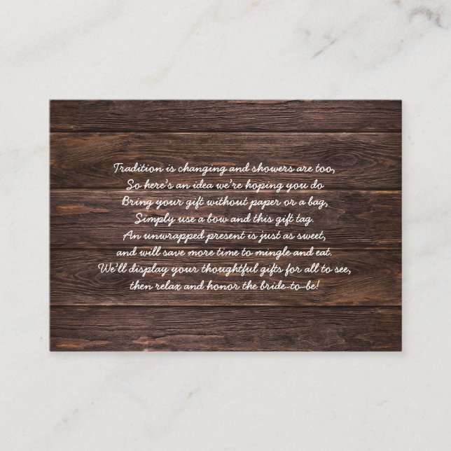 Rustic Wood Display Brautparty Insert Card Tag (Vorderseite)
